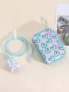 彩色爱心数据线装饰防护电缆断裂爱心收纳袋带拉链挂绳 - 彩色 - 查看 5