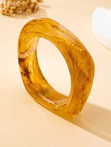 1pc Women's Resin Asymmetrical Wide Geometric Tie Dye Bracelet, High-End Design Suitable For Winter Wear - Yellow - View 5