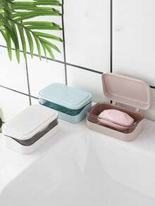 1pc Dual Layer Soap Dish, Creative Drain Soap Holder, Bathroom Shower Travel Soap Box, Minimalist Transparent Storage