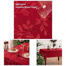 Elegance - Mantel de tela de polister para decoracin de Navidad, cena de da festivo y reunin, rectangular, 60x 120 pulgadas, rojo - Rojo + 304.8 x 152.4 cm (Rectangular) - Ver 1