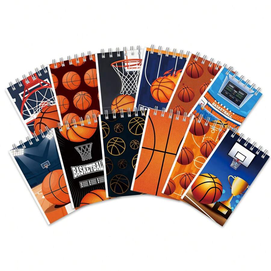 12pcs Football Themed Spiral Notebooks, Student Notebooks, Word Notebooks, Spiral Notebooks, Fabric Notebooks, Memo Pads, School Supplies, Student Prizes, Party Notebooks, Back To School Stationery, Christmas Notebooks - Multicolor - View 1