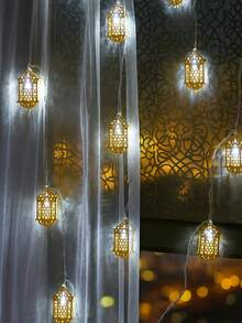 1个LED复古灯笼串灯，室内/室外节日照明，适用于家居窗户派对装饰、卧室、客厅、节日和室内装饰（不含电池） - 彩色 - 查看 10