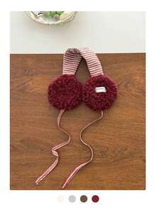 复古格子羊毛耳罩，女士款，加厚保暖，适合户外骑行，复古格子羊毛系带耳罩，女士冬季保暖耳罩，冬季装备 - 亮絲拼色條紋 - 查看 15