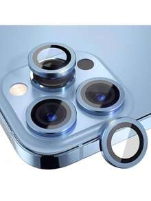 3片装 9H钢化玻璃摄像头镜头保护膜，带金属环装饰，适用于 13 Pro/13 Pro Max/14 Pro Max/14 Pro/15 Pro/15 Pro Max/16/17/17 Pro/17 Pro Max/17 Air（天蓝色）