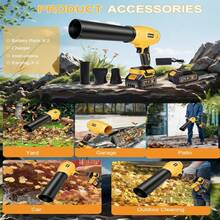 Cordless Leaf Blower - 40,000 RPM Handheld Powerful Blower, 145 MPH High-Speed Airflow, Equipped With Extended Nozzles (Long/Flat/Round) For Removing Leaves/Snow/Dust, Lightweight (2.64 Lbs), Low Noise Mode And Earplugs. - Màu vàng - Xem 7