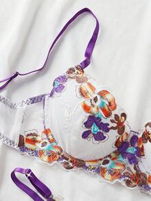 2pcs/Set Sexy French Embroidery Bra And Panty Set, Lingerie - Multicolor - View 3