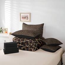 Erosebridal Cheetah Print Comforter Set, Leopard Bedding Set, Animal Texture (Comforter+Fitted+Flat Sheet+2 Pillowcases+2 Throw Pillow Covers) 7 Pieces Bed Set, For Valentine's Day, Christmas Happy New Year Room Decor, Perfect Gift For Birthday Housewarming - 黑色棕色 - 查看 5