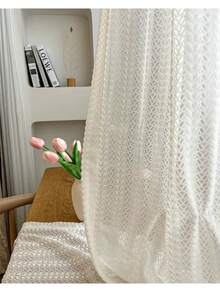 1pc Luxury Embossed Malt Jacquard Sheer Curtain For Bedroom And Living Room - White - View 8
