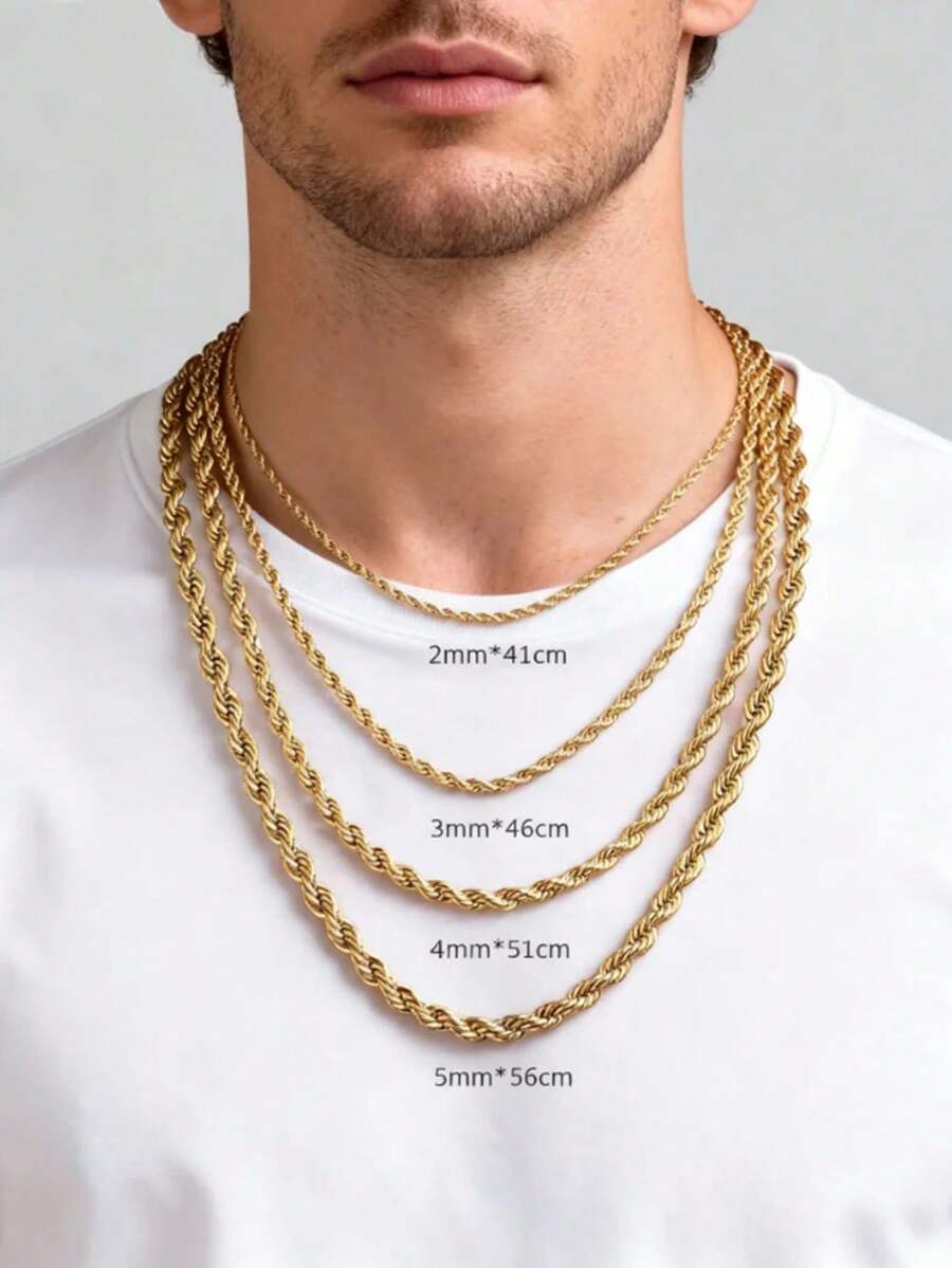 1 chiếc vòng cổ dây xích xoắn bằng thép titan vàng 18K dành cho nam, vòng cổ dây xích đơn giản, vòng cổ dây xích dài dày, phụ kiện cá nhân hóa - dây chuyền xoắn vàng - Xem 1