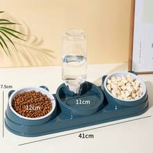 PETSIN 2-In-1 Cat Feeder And Water Dispenser Set, Featuring Dry And Wet Separation Design, Durable Plastic Material Easy To Clean, Tilted Design To Protect Pets' Neck. This Feeder, Water Dispenser And Cat Bowl Set Is Suitable For Cats And Small Dogs, An Ideal Choice To Provide Sufficient Water And Healthy Diet For Multiple Pets. - Multicolor - View 4