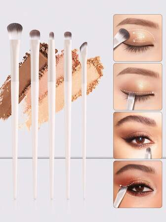 5pcs Matte White Handle Makeup Brush Set - Eyeshadow, Eyeliner, Detail, Concealer Brushes, Portable Makeup Tools For Travel,Eyebrow Brush,Eyeshadow Brush,Spoolie,Spoolie Brush