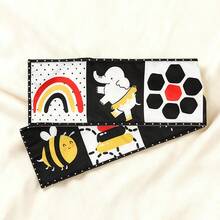 My First High Contrast Black And White Soft Cloth Book, Suitable For Babies, Infant Tummy Time And Play Mat Fabric Book Toy, Black And White Baby Cards, Foldable Educational Activity Cloth Book, Suitable For Boys And Girls - Black and Red Elephant - View 5
