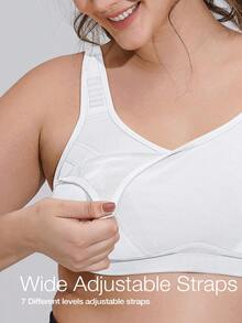 Wingslove Plus Size Wireless Sports Bra With Adjustable Wide Strap, Provides High Support For Large Busts, Perfect For Yoga And Workouts - White - View 3