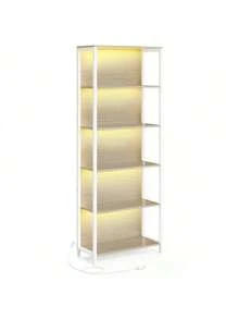 Scaffale a 6 Ripiani con Luce LED Dimmerabile, Libreria con Struttura in Acciaio, 30,3 x 60 x 178,6 cm, per Soggiorno, Camera da Letto, Ufficio, Beige Naturale - Beige - Visualizzare 6
