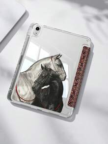 马图腾皮革翻盖平板电脑保护套，适用于 iPad Air 4/5 (10.9 英寸)、7/8/9 (10.2 英寸)，内置笔槽，兼容三星 Tab S6 (10.4 英寸)、Tab A7 Lite (8.7 英寸)，保护套，返校季、新年礼物、复活节兔子生日周年纪念礼物派对 - 酒紅色 - 查看 2