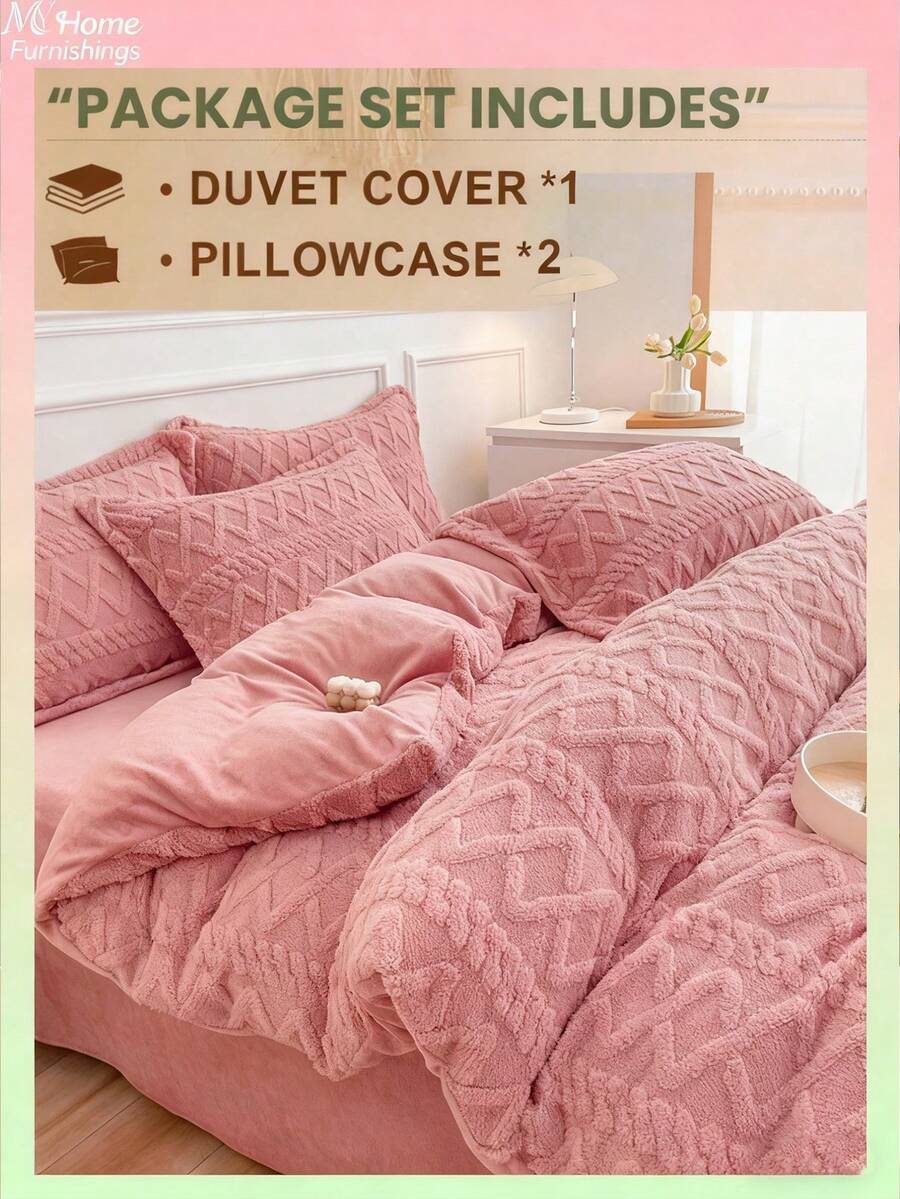 3 件套蓬松超柔软羽绒被套 - 人造毛皮羽绒被套,毛绒羽绒被套,1 件拉链封口羽绒被套和 2 件枕套,不包括棉被,单人床,全尺寸,特大号,大号 - 淺粉色 - 查看 1