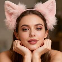 Handmade Realistic Animal Ear Headband Cosplay Pink Pig Ear Headband Plush Comic Con Animal Ear Accessories - 粉色 - 查看 6