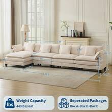 3-Seater Modular Sectional Sofa With 2 Ottomans, Corduroy Deep Seat Couch, Double Layer Cushion, Plush Backrest & Armrest Pillow, Cozy Cloud Couch For Living Room Apartment  146.5" L Modular Sectional Sofa With Ottoman, Corduroy Cloud Couch U-Shaped, Deep Seat Comfy Couch For Living Room, Movable Ottoman & Pillows  112 In U Modular Sectional Sofa, Corduroy Cloud Couch With Movable Ottoman & Throw Pillows, Modern L/U-Shaped Sofa, Comfy Deep Seat Couch For Living Rooms, Offices, Bedroom And Apartment - 米色-146.5"-L Shape 4 Seats - 查看 7