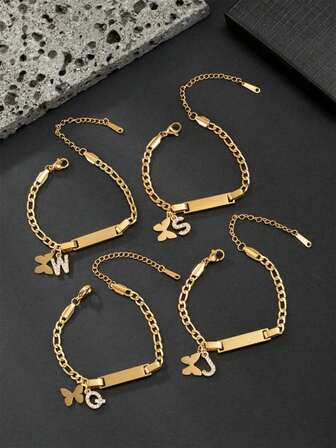 1pc Stylish And Simple 26-Letter Butterfly Pendant Adjustable Bracelet, Elegant Bracelet Jewelry, Ideal Gift For Family, Friends And Classmates, Essential Jewelry For Young People