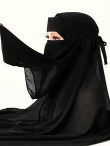 1pc Women's Muslim Composite Gauze Tie Bandana Face Mask, Comfortable Soft UV Protection Multipurpose Face Covering, Suitable For Daily Matching, Abaya+ - Multicolor - View 14