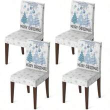 - Juego de 4 fundas para sillas de comedor de Navidad, pinos rojos, elsticas, extrables y lavables, protectores de silla para comedor y decoracin del hogar - Azul + 4 - Ver 2