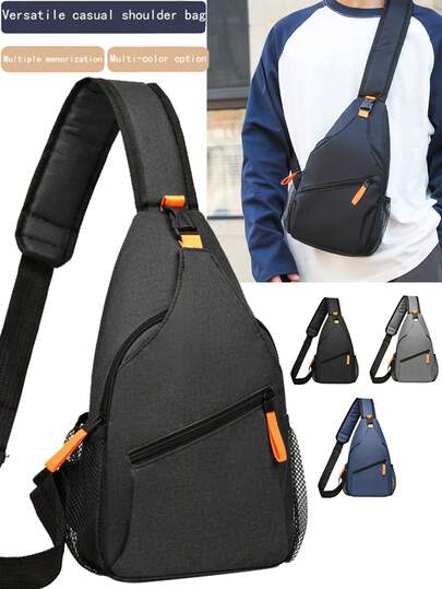 新款时尚男士背包，适合户外、休闲和运动使用。多层设计，多功能斜挎包。可装手机。