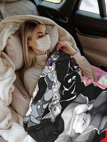 Kawss Merch Kawaii Kaw Blanket For Men Women Warm Cozy Fluffy Throw Blankets For Bed - màu đen - Xem 4