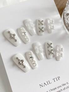 White Style Spicy Girl, Exquisite Heavy Industry, High-End White Display, Medium To Long Punk Style, Wearable Nail Art, Detachable Press On Nails Nail Supplies Nails - Multicolor - View 11