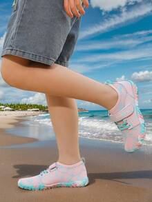 儿童夏季新款水上运动鞋，随机动物纹印花，透气网眼鞋面，低帮设计，速干赤足鞋，女童沙滩/游泳鞋，橡胶防滑鞋底，户外骑行，室内健身瑜伽跑步跳跃多功能训练鞋 - 粉色 - 查看 2
