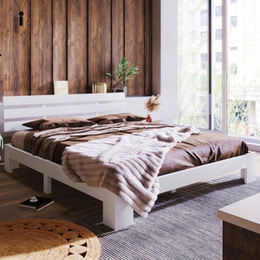 Bed Frames - White + Solid Wood + 140cm*200cm - 查看 1