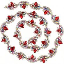 TOPINCN - Cadena de diamantes de imitación con forma de flor y diamantes de imitación para novia, con abalorio y adornos de diamantes de imitación para ropa, collar, decoración de orejas - 1 rojo - Ver 10
