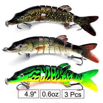 3pcs Bionic Multi-Segment Fishing Lures, Suitable For Bass And Trout Fishing - Plastic Hard Baits, Applicable For Freshwater And Saltwater Fishing - Realistic Swimming Action And Lifelike Appearance