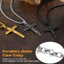 U7 Men Crucifix Cross Pendant With Chain Baptism Christian Jewelry Stainless Steel_18K Gold Antique Jesus Necklace, Gift Packed,Length 22" - ColorH - 查看 8
