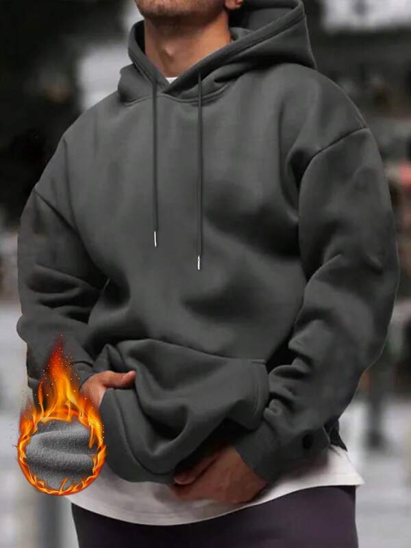 Sudadera con capucha casual de unicolor, manga larga, hombros caídos, cordón y bolsillo para hombres, otoño/invierno, vuelta al colegio