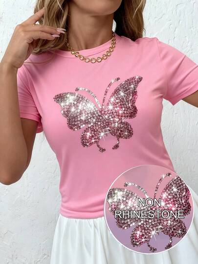 Howell The Casual And Versatile Letter Butterfly Style T-Shirt Is Suitable For Spring And Summer, Comfortable And Elastic