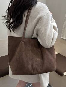 Autumn/Winter New Suede Tote Bag, Large Capacity Commuter Bag, Casual Minimalist Versatile Ins Style Shoulder Bag For Women - Multicolor - View 10