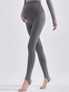 1 Pc Maternity Gray Knitted Minimalist Versatile Leggings