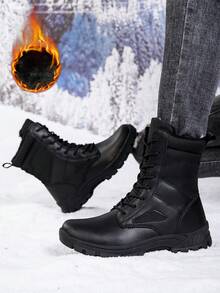 New High-Top Breathable Warm Lining Men's Outdoor Work Boots, Trainning Boots, Suitable For All Seasons, - Black - View 15