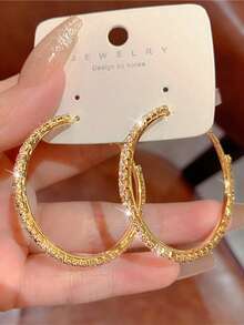 4pcs/Set Minimalist Elegant Fashion Rhinestone Embellished Gold & Silver Metal Hoop Earrings Set, Suitable For Women's Daily Wear, Gift For Vacation & Dates (No Card) - Multicolor - View 2