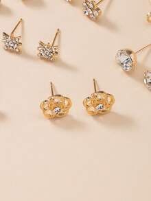 30 pares de pendientes de botón asimétricos con forma de corazón, flor y geometría, con cristales de metal, para uso casual y como regalo - Amarillo Oro - Ver 4