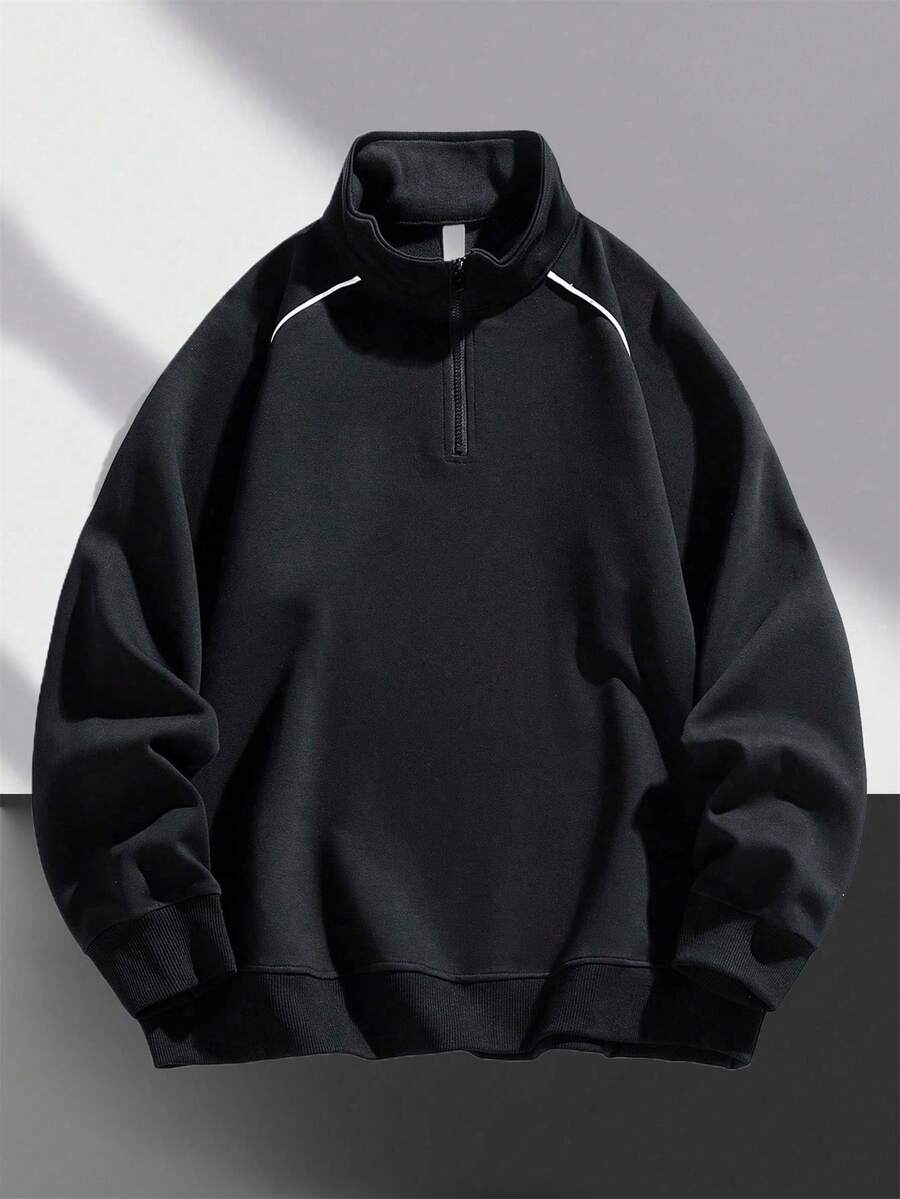 Áo nỉ chui đầu cổ đứng màu trơn đơn giản thời trang trẻ em mùa thu mới - màu đen - Xem 1