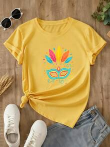camisetas estampadas mujer playeras carnavaleras para mujer Camiseta de Carnaval Puro para Mujer con Diseño y Enmascarado Veneciano - Colores Vibrantes del Día Gras, Confort Transpirable Todo el Año Atuendo Casual e Ideal Para Fiestas, ¡Ropa Disfrazable casual,blusas para mujerEs un gran regalo para la familia, los amigos, los novios y las novias - Amarillo - Ver 2