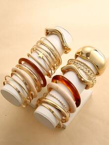 19/10pcs/5pcs/4pcs Fashion Simple Vintage Coin Style Bangle Bracelet Set, Gold-Tone Open Cuff Geometric Smooth Twisted Spiral Wide Bangle Bracelets, Stacking Shiny Bracelets Suitable For Daily Wear, Party, Wedding, Christmas Gift - 金黃色 - 查看 3