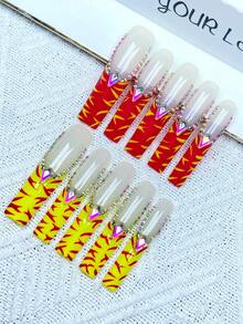 10 buc Y2K, unghii franțuzești extra lungi, acoperire completă, unghii false, lucrate manual, cu decor 3D cu diamant strălucitor în formă de apă, model desenat manual, perfecte pentru nunți, petreceri, Ziua Îndrăgostiților, zile de naștere, cadouri de Crăciun, unghii reutilizabile extrem de potrivite, 1 buc. gel jeleu/1 buc. mini benzi de frecare, set unghii detașabile, potrivite pentru doamne și fete pentru petreceri de sărbători și purtare zilnică, produse pentru unghii. - Multicolor - Vizualizare 3