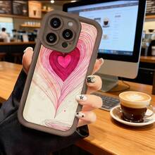 Cubierta de telefono con borde negro diseño de corazon rosa y estampado abstracto para uso diario y trabajo - Blanco - Ver 5
