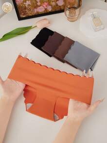 5 piezas de bragas de mujer de tiro bajo con dobladillo ondulado - Tela suave y elástica, colores sólidos ropa interior cómoda para uso diario, pantis triangulares para uso casual - Multicolor - Ver 3