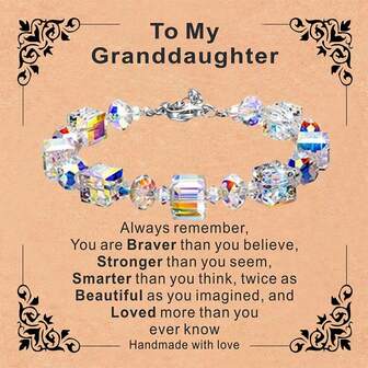 2 件/套手鍊 + 卡片給我女兒孫女,方形菱形串珠手鍊萬聖節聖誕派對週年紀念禮品首飾