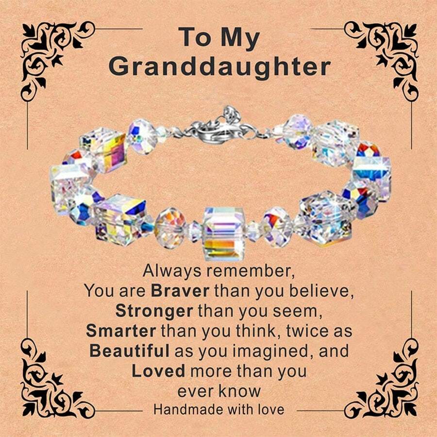 2Pcs/set Bracelet +Card To My Daughter Granddaughter, Square Rhombus Beaded Bracelet Halloween Christmas Party Anniversary Gift Jewelry - Multicolor - View 1