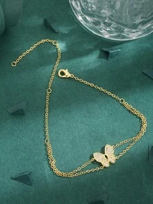 1件高品质欧美立方氧化锆铜18K镀层蝴蝶星空奢华手链，女士礼物，日常佩戴 - 金黃色 - 查看 2