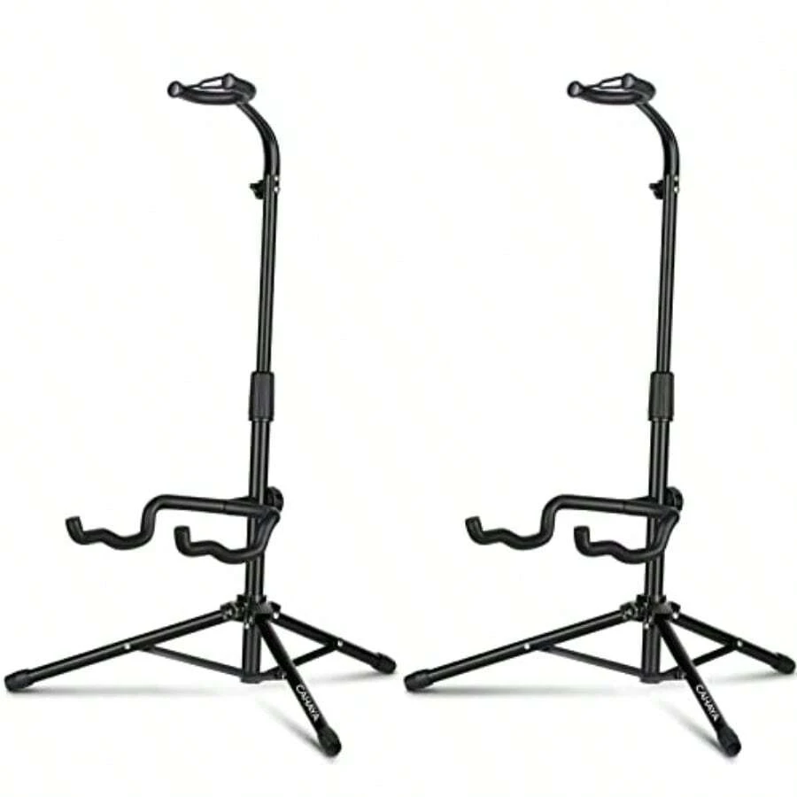 CAHAYA Universal Floor Guitar Stand - Folding Stands With Neck Holder For Acoustic Electric Classical Bass Guitars - 2Pack CY0287 Ideal For Home Practice Studio Use And Live Performances Durable Metal Construction With Non-Slip Pads Compact Design For Easy Storage And Transport - 黑色 - 查看 1